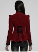 Gothic Style Elegant Stand Collar Luxurious Velvet Delicate Lace Decoration Red Long Sleeves Slim Coat