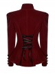 Gothic Style Elegant Stand Collar Luxurious Velvet Delicate Lace Decoration Red Long Sleeves Slim Coat