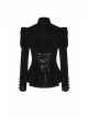 Gothic Style High Collar Chest Exquisite Embroidered Lace Back Waist Lace Up Retro Black Long Sleeves Slim Coat