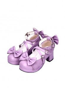 Cute Cross Lace Brim Lace Heart Buttons Bowknot Lace Sweet Lolita Matte Middle Heel Round Toe Shoes