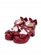 Cute Cross Lace Brim Lace Heart Buttons Bowknot Lace Sweet Lolita Matte Middle Heel Round Toe Shoes