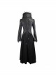 Gothic Style Exquisite Dark Pattern Splicing Suede Fabric Hollow Chest Stand Collar Black Lace Trumpet Sleeve Jacket