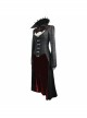 Gothic Style Exquisite Dark Pattern Splicing Suede Fabric Hollow Chest Stand Collar Black And Red Lace Trumpet Sleeve Jacket