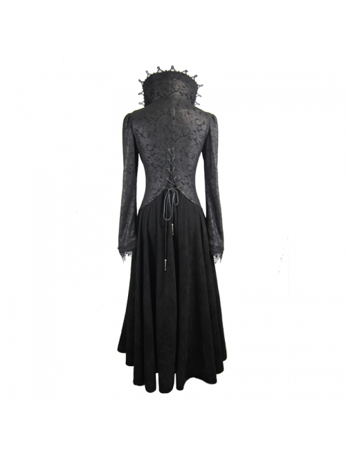 Gothic Style Exquisite Dark Pattern Splicing Suede Fabric Hollow Chest Stand Collar Black And Red Lace Trumpet Sleeve Jacket