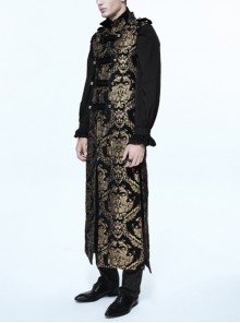 Gothic Style Elegant Palace Jacquard Fabric Chest Spiral Buckle Black And Golden Long Men's Vest