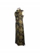 Gothic Style Elegant Palace Jacquard Fabric Chest Spiral Buckle Black And Golden Long Men's Vest