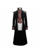 Gothic Style Gentleman Gorgeous Wool Jacquard Faded Button Shoulder Embroidery Decoration Black And Red Long Coat
