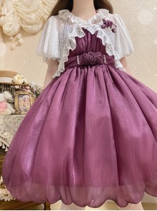 Rose Pearl Polarized Flower Bud Classic Lolita Bowknot High Waist Suspender Dress Lace Coat Hairband Hanamaru Set