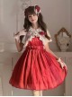 Rose Pearl Polarized Flower Bud Classic Lolita Bowknot High Waist Suspender Dress Lace Coat Hairband Hanamaru Set