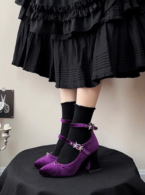 Thorn Rose Series Elegant Gothic Lolita Punk Style Mature Sexy Hottie Pointed Toe High Heel Velvet Mary Jane Shoes