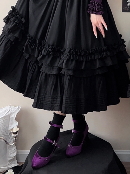 Thorn Rose Series Elegant Gothic Lolita Punk Style Mature Sexy Hottie Pointed Toe High Heel Velvet Mary Jane Shoes