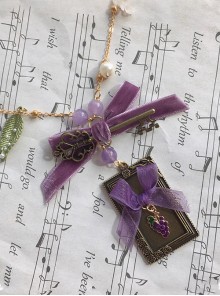 Loire Vineyards Series Retro Elegant Purple Bead Grapes Ribbon Bowknot Classic Lolita Alloy Key Photo Frame Necklace