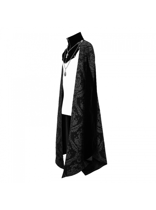 Gothic Style Gorgeous Printed Fabric Detachable Metal Cross Chain Decoration In The Middle Of The Front Black Men's Cloak