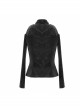 Punk Style Personality Elastic Knit Irregular Floral Pattern Shoulder Hollow Buckle Decoration Black Long Sleeved Coat