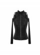 Punk Style Personality Elastic Knit Irregular Floral Pattern Shoulder Hollow Buckle Decoration Black Long Sleeved Coat