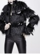 Punk Style Personality Long Wool Stitching Patent Leather Lining Warm Filling Cotton Black Stand Collar Long Sleeve Coat