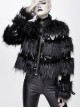 Punk Style Personality Long Wool Stitching Patent Leather Lining Warm Filling Cotton Black Stand Collar Long Sleeve Coat