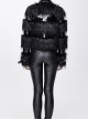 Punk Style Personality Long Wool Stitching Patent Leather Lining Warm Filling Cotton Black Stand Collar Long Sleeve Coat