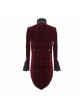 Gothic Style Palace Pattern Flocking Printed Fabric Chest Lace Ruffles Retro High Collar Wine Red Trumpet Sleeve Jacquard Coat