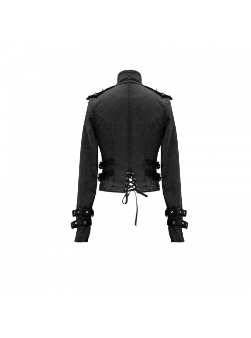 Punk Style Wild Hole Mesh Shoulder Metal Rivet Decoration Black High Collar Adjustable Coat