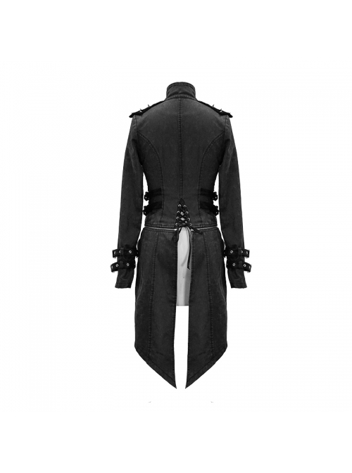 Punk Style Wild Hole Mesh Shoulder Metal Rivet Decoration Black High Collar Adjustable Coat