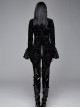 Gothic Style Palace Flocking Print Splicing Velvet Front Chest Lace Ruffles Black Retro High Collar Trumpet Sleeve Coat