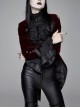 Gothic Style Palace Flocking Print Splicing Velvet Front Chest Lace Ruffles Wine Red Retro High Collar Trumpet Sleeve Coat