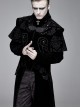 Gothic Style Exquisite Simple Velvet Printed Fabric Waist Hand Embroidery With Cross Rivets Black Long Sleeved Stand Collar Coat