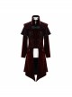 Gothic Style Exquisite Simple Velvet Printed Fabric Waist Hand Embroidery With Cross Rivets Wine Red Long Sleeved Stand Collar Coat