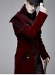 Gothic Style Exquisite Simple Velvet Printed Fabric Waist Hand Embroidery With Cross Rivets Wine Red Long Sleeved Stand Collar Coat