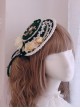 Gorgeous Palace Style Rose Velvet Emerald Green Ribbon Bowknot Lace Pearl Classic Lolita Small Flat Hat