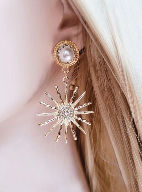 The Sun God Apollo Gorgeous Sunflower Alloy Daily Pearl Rhinestones Classic Lolita Earrings