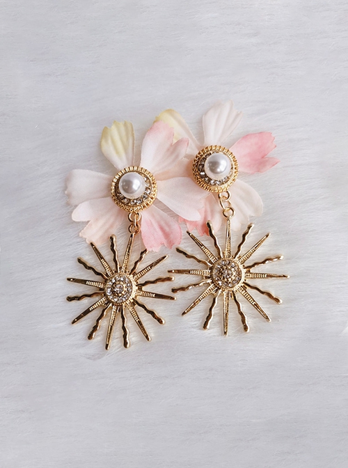 The Sun God Apollo Gorgeous Sunflower Alloy Daily Pearl Rhinestones Classic Lolita Earrings