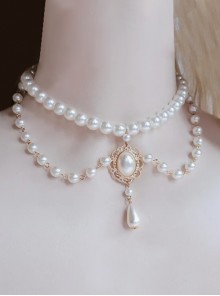 Elegant Wealthy French Palace Style Classic Lolita White Pearl Versatile Pendant Chain Necklace