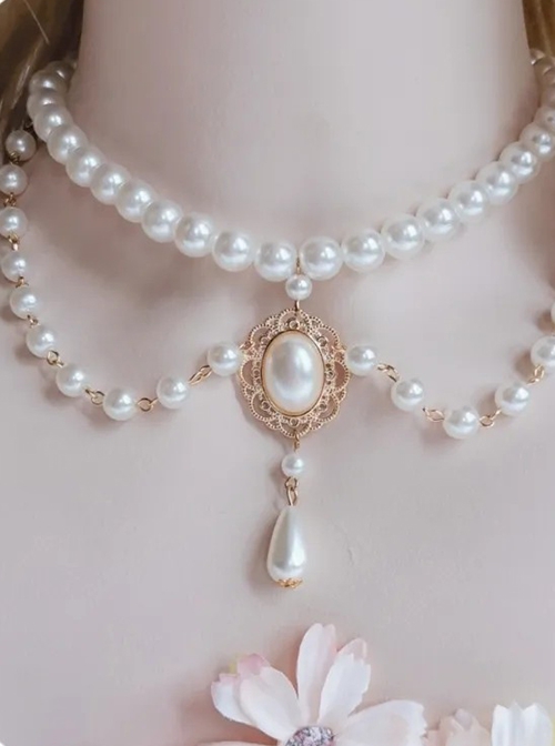 Elegant Wealthy French Palace Style Classic Lolita White Pearl Versatile Pendant Chain Necklace