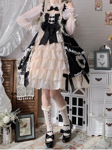 Concerto Of Love Series Gorgeous Black White Heart Chiffon Fluffy Ruffle Bowknot Sweet Lolita Sleeveless Dress