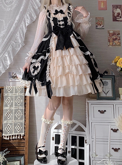 Concerto Of Love Series Gorgeous Black White Heart Chiffon Fluffy Ruffle Bowknot Sweet Lolita Sleeveless Dress