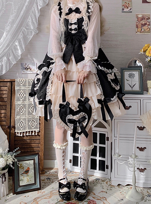 Concerto Of Love Series Gorgeous Black White Heart Chiffon Fluffy Ruffle Bowknot Sweet Lolita Sleeveless Dress