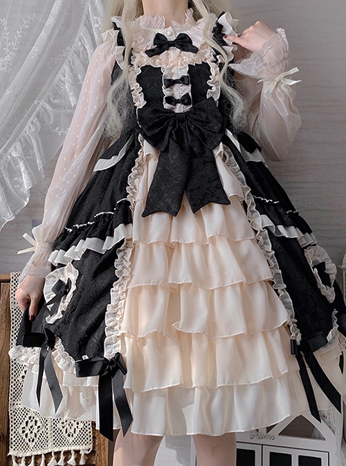 Concerto Of Love Series Gorgeous Black White Heart Chiffon Fluffy Ruffle Bowknot Sweet Lolita Sleeveless Dress