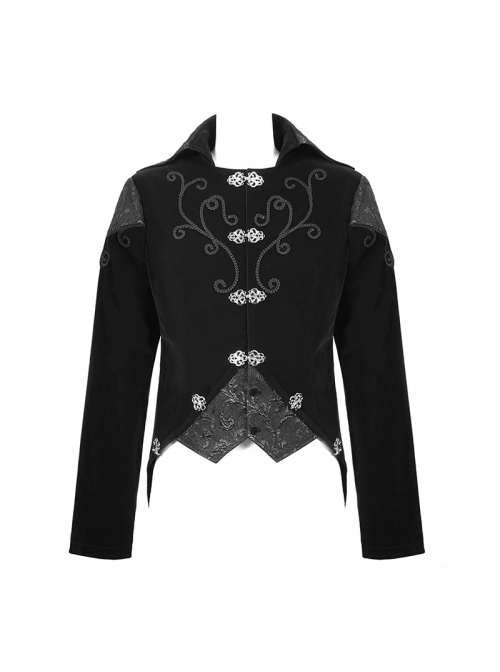 Gothic Retro Velvet Stitching Jacquard Chest Handmade Three Dimensional Embroidery Black Retro Fake Two Piece Coat