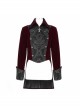 Gothic Retro Velvet Stitching Jacquard Chest Gorgeous Embroidery With Glass Buttons Burgundy Warm Coat