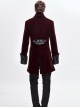 Gothic Retro Velvet Stitching Jacquard Chest Gorgeous Embroidery With Glass Buttons Burgundy Warm Coat