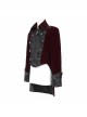 Gothic Retro Velvet Stitching Jacquard Chest Gorgeous Embroidery With Glass Buttons Burgundy Warm Coat