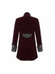 Gothic Retro Velvet Stitching Jacquard Chest Gorgeous Embroidery With Glass Buttons Burgundy Warm Coat