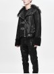 Punk Style Warm Retro Wool Front Center Stitching Lapel With Hole Metal Rivet Decoration Black Thickened Coat