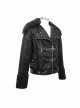 Punk Style Warm Retro Wool Front Center Stitching Lapel With Hole Metal Rivet Decoration Black Thickened Coat