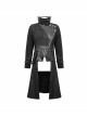 Punk Style Personalized Glue Stitching Hand Polished Leather Adjustable Collar Metal Buckle Black Warm Long Coat