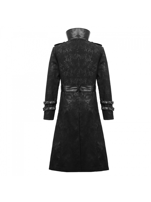 Punk Style Personalized Glue Stitching Hand Polished Leather Adjustable Collar Metal Buckle Black Warm Long Coat