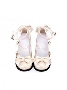Princess Style Pearlescent Cute Sweet Lolita Bowknot Cross Shoelaces Round Toe Low Heel Soft Sole Mary Jane Shoes