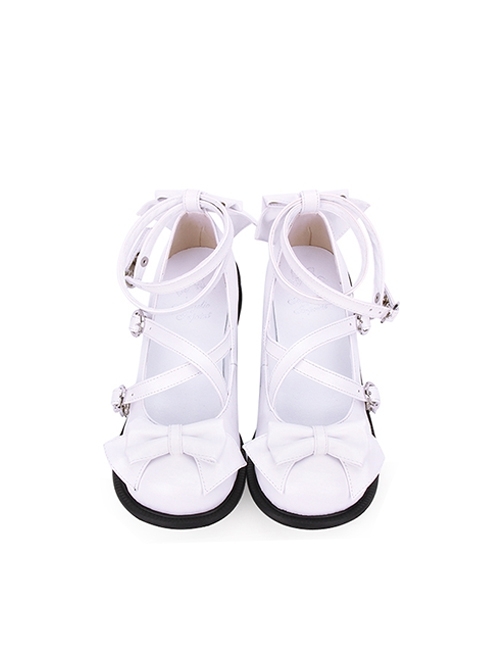 Princess Style Pearlescent Cute Sweet Lolita Bowknot Cross Shoelaces Round Toe Low Heel Soft Sole Mary Jane Shoes